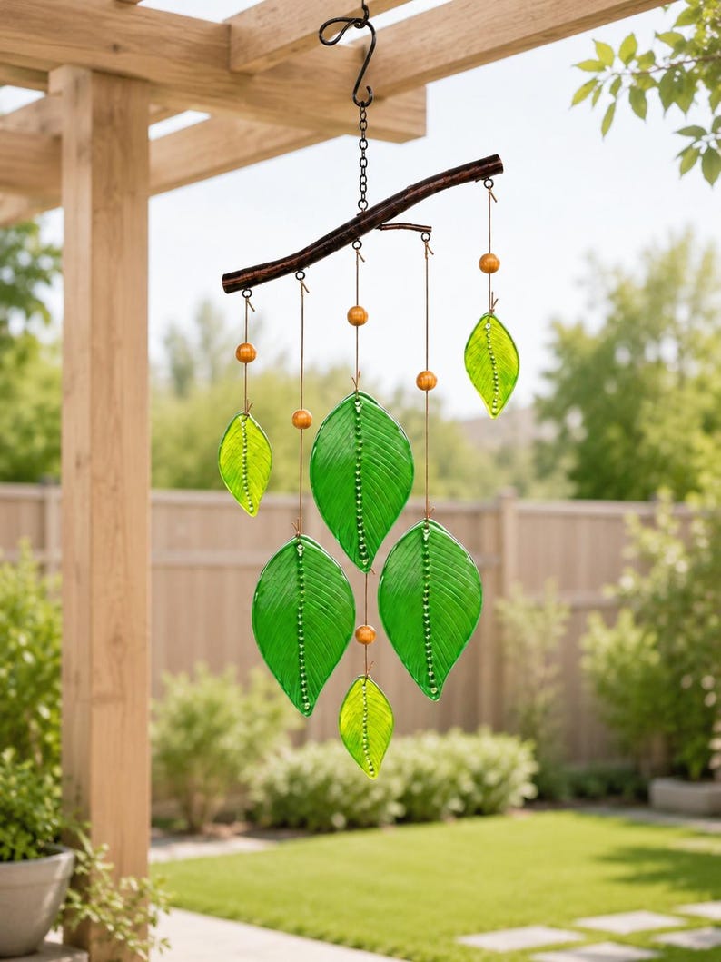 Carillon éolien en verre soufflé avec capteur de soleil, décor suspendu pour maison et jardin, 9,7 x 24,5 pouces
