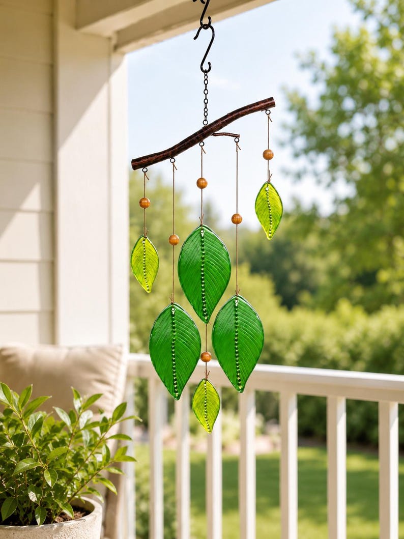 Carillon éolien en verre soufflé avec capteur de soleil, décor suspendu pour maison et jardin, 9,7 x 24,5 pouces