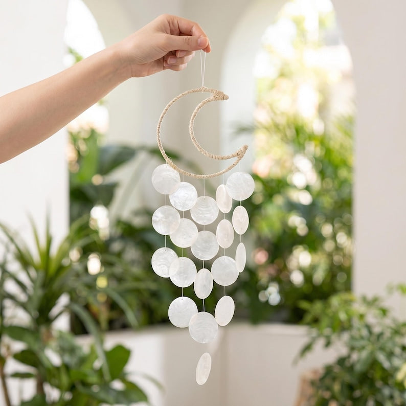 Carillon éolien en coquillage naturel, mobile nautique suspendu pour décoration de plage côtière, jardin, véranda et intérieur