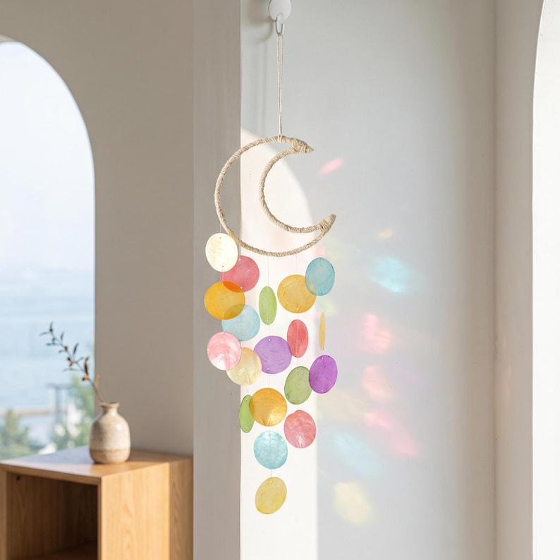 Carillon éolien en coquillage naturel, mobile nautique suspendu pour décoration de plage côtière, jardin, véranda et intérieur