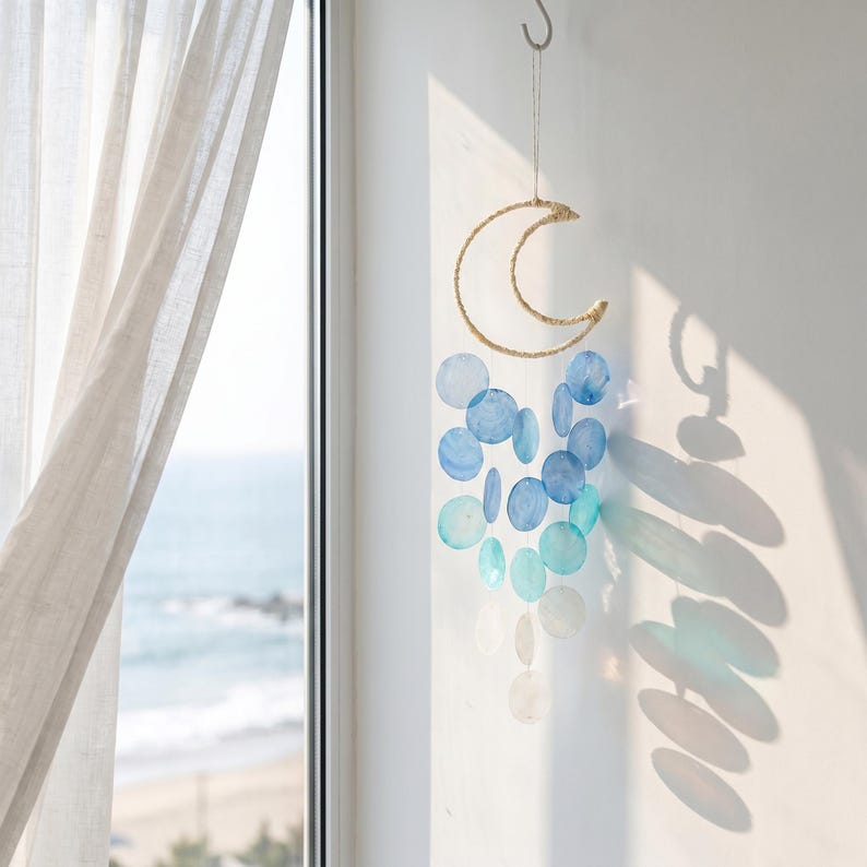 Carillon éolien en coquillage naturel, mobile nautique suspendu pour décoration de plage côtière, jardin, véranda et intérieur