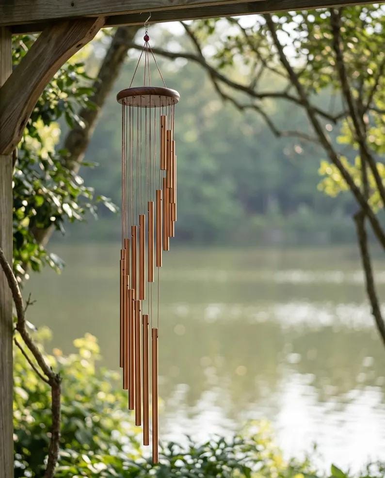 Carillon éolien en métal à 18 tubes, couleur cuivre, décoration extérieure pour jardin, terrasse et véranda, cloche au son relaxant