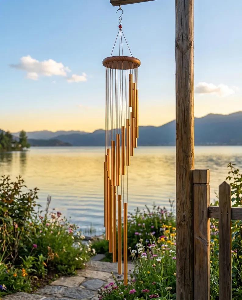 Carillon éolien en métal à 18 tubes, couleur cuivre, décoration extérieure pour jardin, terrasse et véranda, cloche au son relaxant