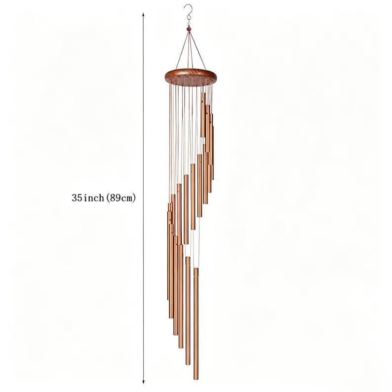 Carillon éolien en métal à 18 tubes, couleur cuivre, décoration extérieure pour jardin, terrasse et véranda, cloche au son relaxant