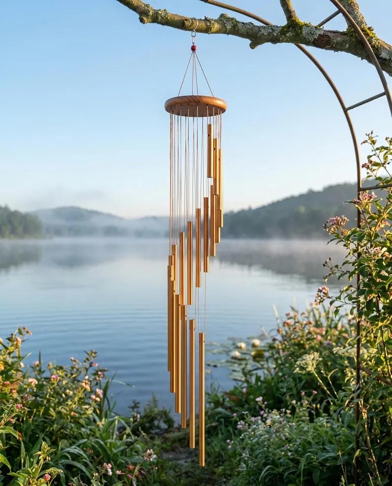 Carillon éolien en métal à 18 tubes, couleur cuivre, décoration extérieure pour jardin, terrasse et véranda, cloche au son relaxant