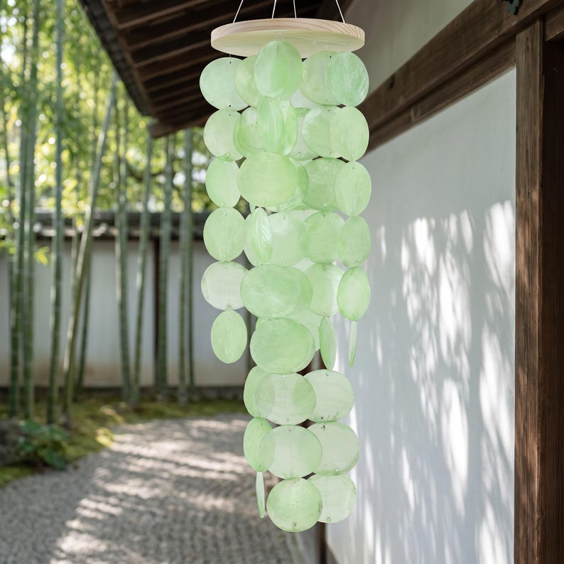Carillon éolien en coquillages miroirs Capiz, 45 cm, décoration suspendue style bord de mer pour terrasse et maison de plage