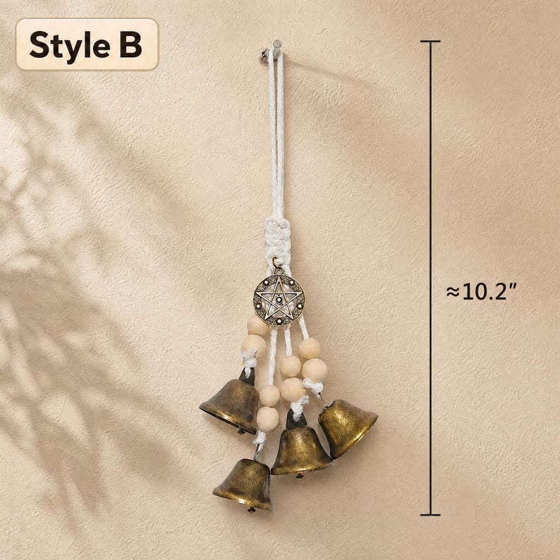 Clochettes de sorcière à suspendre pour porte, style rustique bohème, décoration murale pour entrée, cuivre et corde en coton