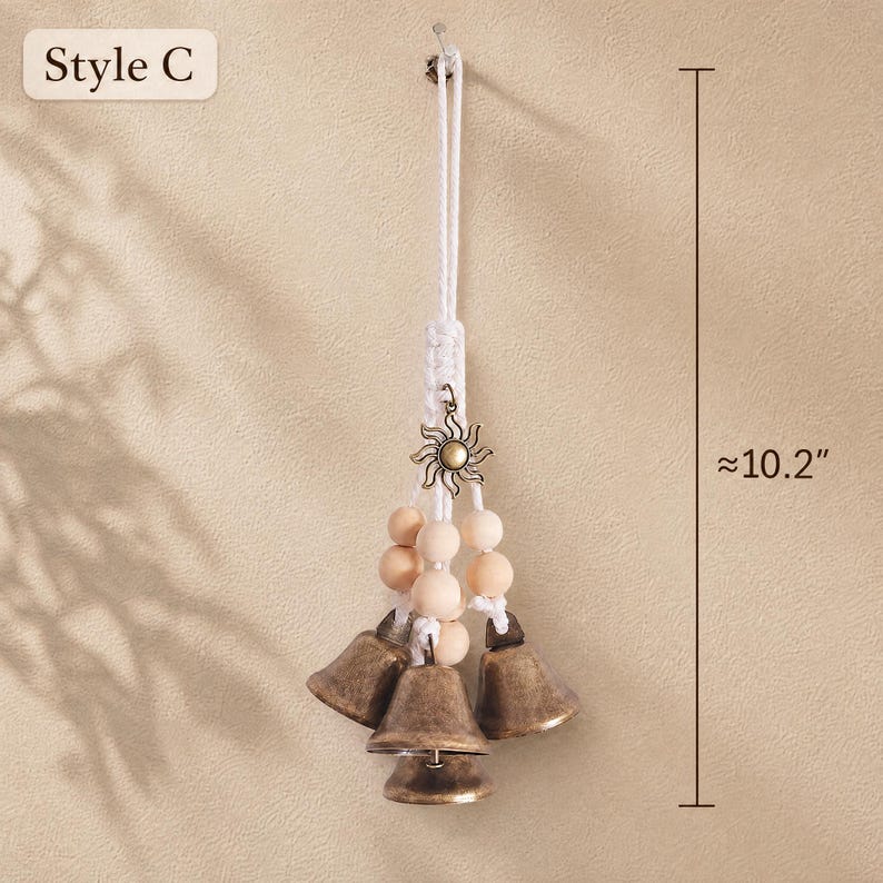 Clochettes de sorcière à suspendre pour porte, style rustique bohème, décoration murale pour entrée, cuivre et corde en coton