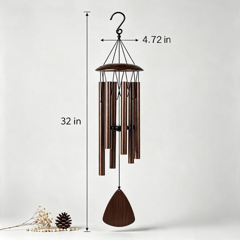 Carillon éolien en aluminium 81 cm, régulateur de tonalité, cordons en nylon, finition bronze résistante aux intempéries, décoration suspendue pour jardin et terrasse