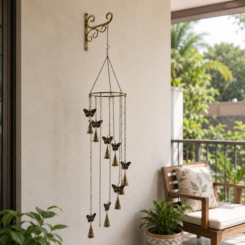 Carillon éolien papillon suspendu en fer et perles de verre, 97 cm, décoration bohème pour jardin et balcon