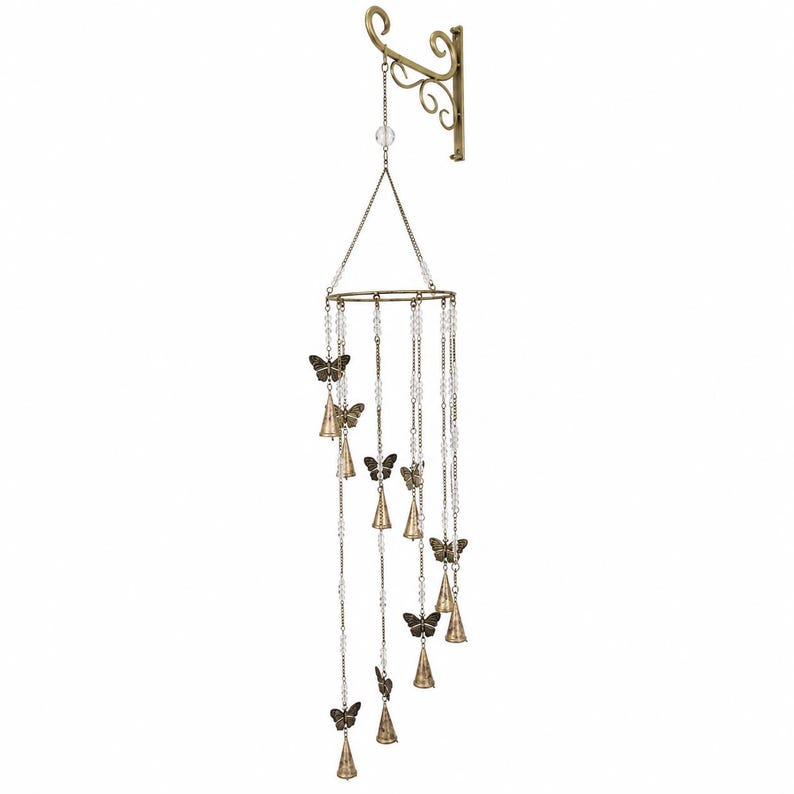 Carillon éolien papillon suspendu en fer et perles de verre, 97 cm, décoration bohème pour jardin et balcon