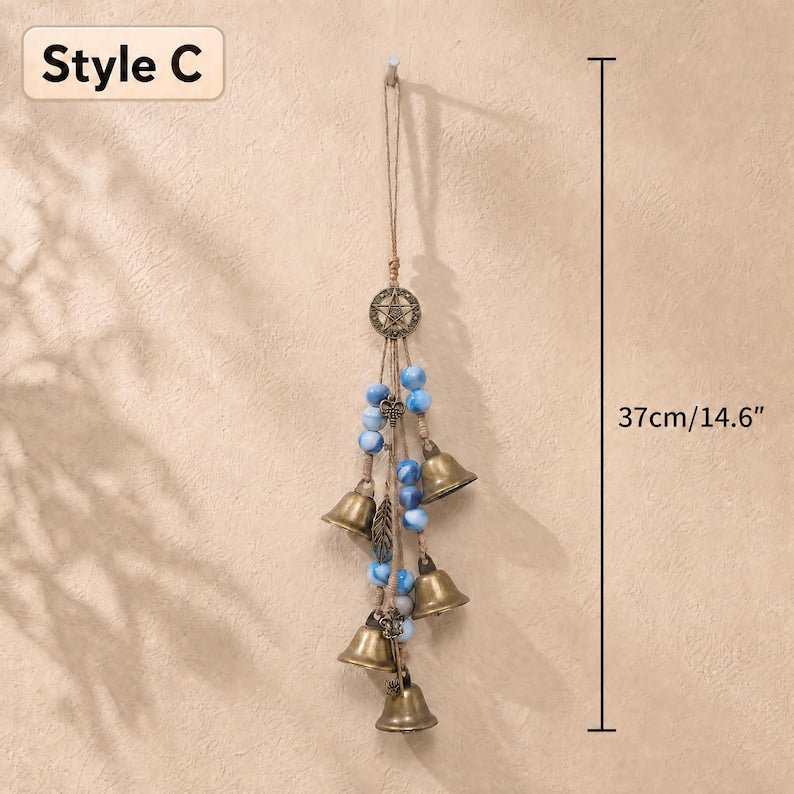 Clochette de sorcière en cristal à suspendre, breloque de porte faite main, décoration de protection en pierre de cristal, style bohème, corde de jute et perles