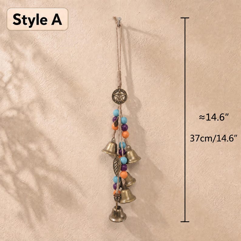 Clochette de sorcière en cristal à suspendre, breloque de porte faite main, décoration de protection en pierre de cristal, style bohème, corde de jute et perles