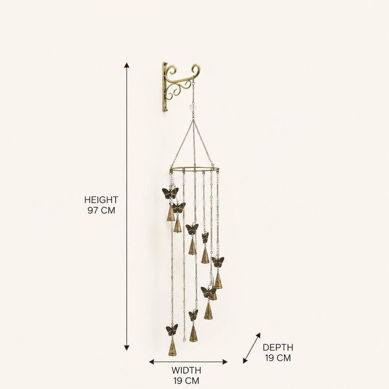 Carillon éolien papillon suspendu en fer et perles de verre, 97 cm, décoration bohème pour jardin et balcon