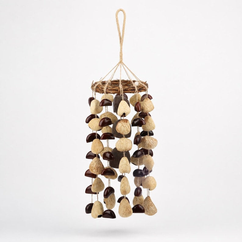 Carillon éolien 23 pouces en coquillages de fruits, 68 coquillages mélangés, sons naturels, décoration de balcon et cour