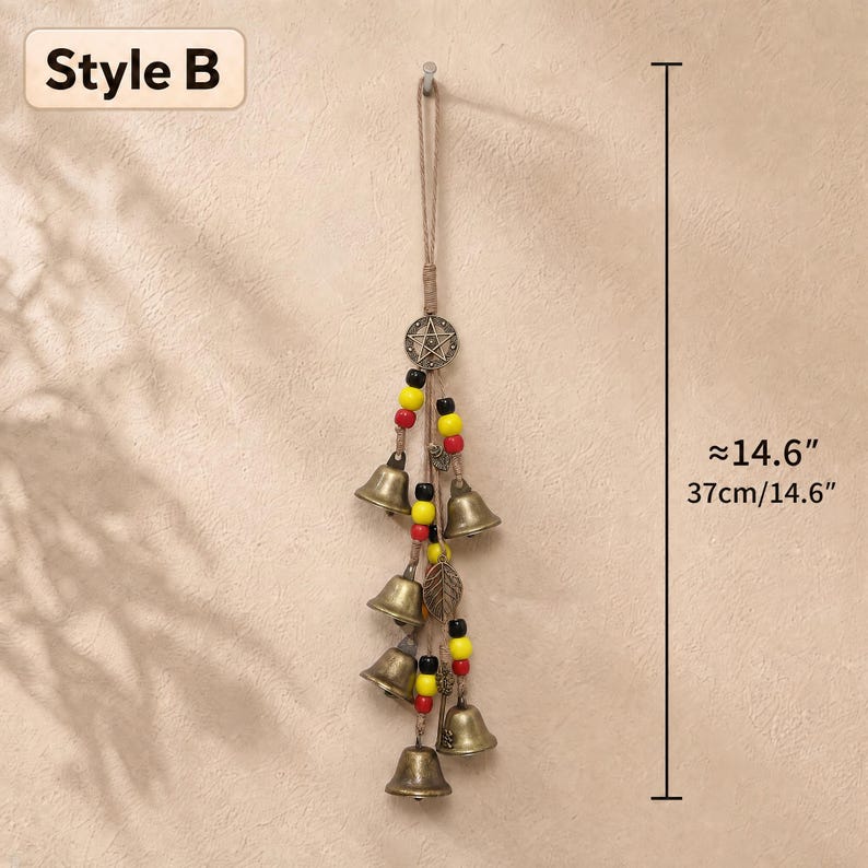 Clochette de sorcière en cristal à suspendre, breloque de porte faite main, décoration de protection en pierre de cristal, style bohème, corde de jute et perles