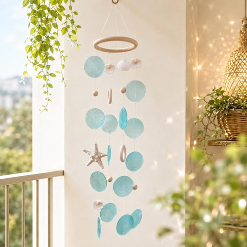 Carillon éolien bleu en forme d'étoile de mer et de coquillage, décoration suspendue pour maison de plage, balcon et terrasse, thème océan