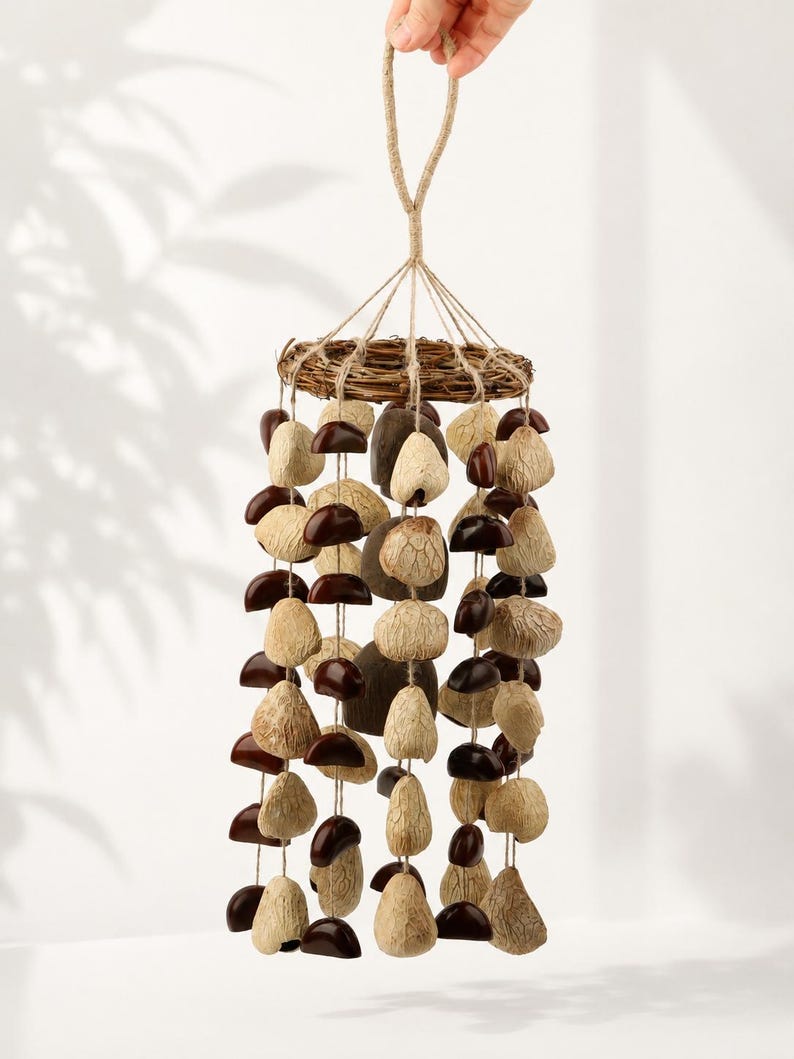 Carillon éolien 23 pouces en coquillages de fruits, 68 coquillages mélangés, sons naturels, décoration de balcon et cour
