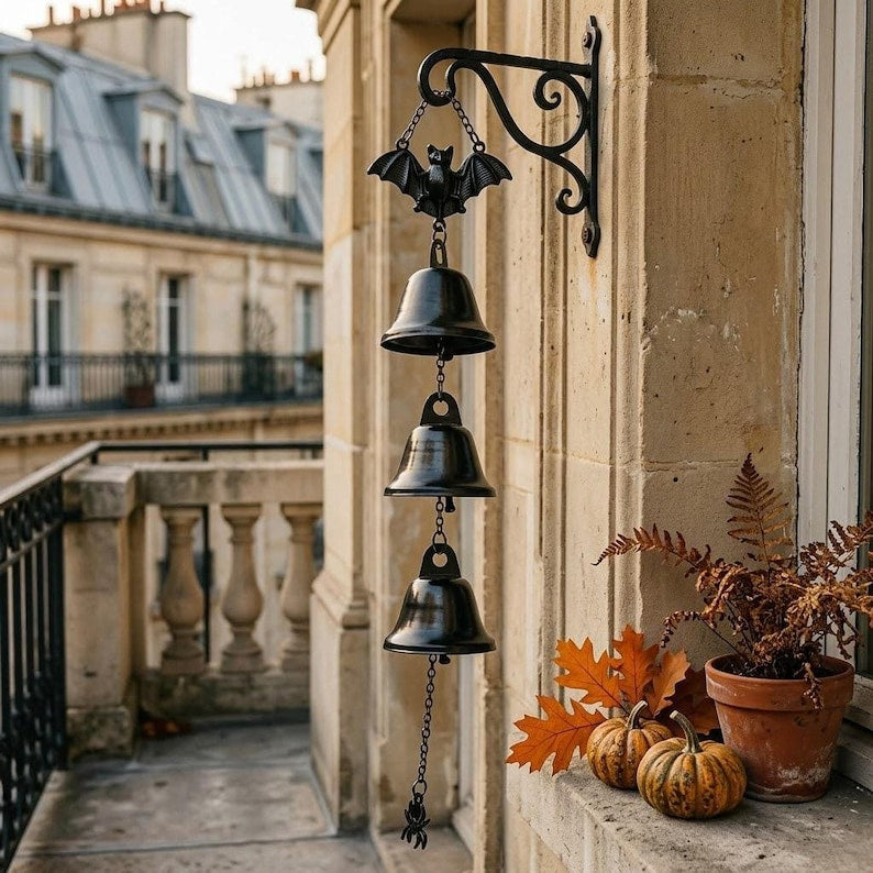 Carillon Éolien Suspendu en Forme de Chauve-Souris pour Halloween, Décorations Extérieures et Intérieures, Métal Noir