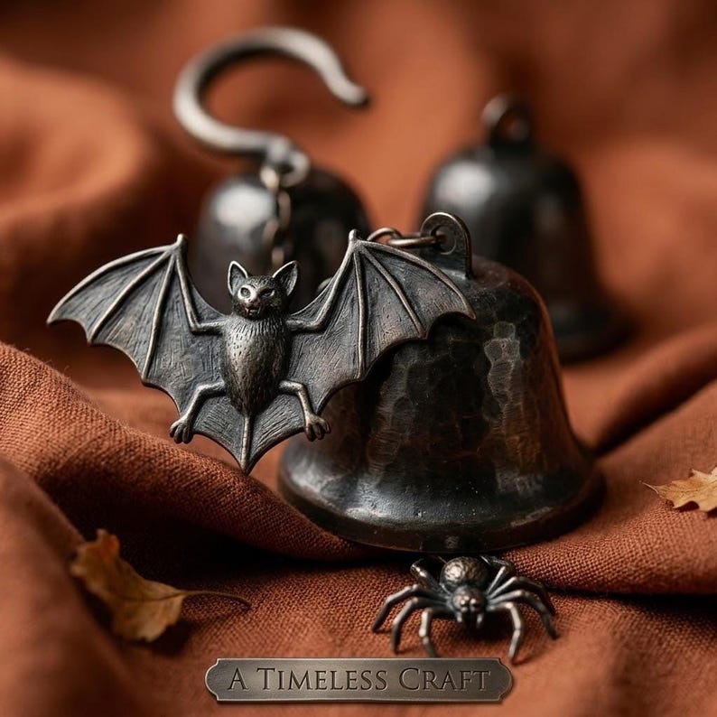 Carillon Éolien Suspendu en Forme de Chauve-Souris pour Halloween, Décorations Extérieures et Intérieures, Métal Noir