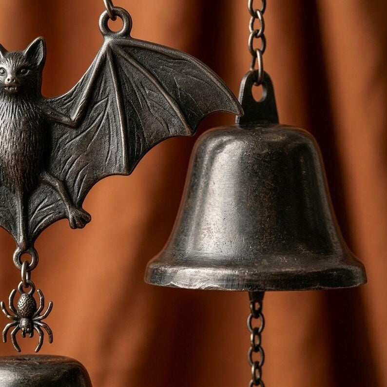 Carillon Éolien Suspendu en Forme de Chauve-Souris pour Halloween, Décorations Extérieures et Intérieures, Métal Noir